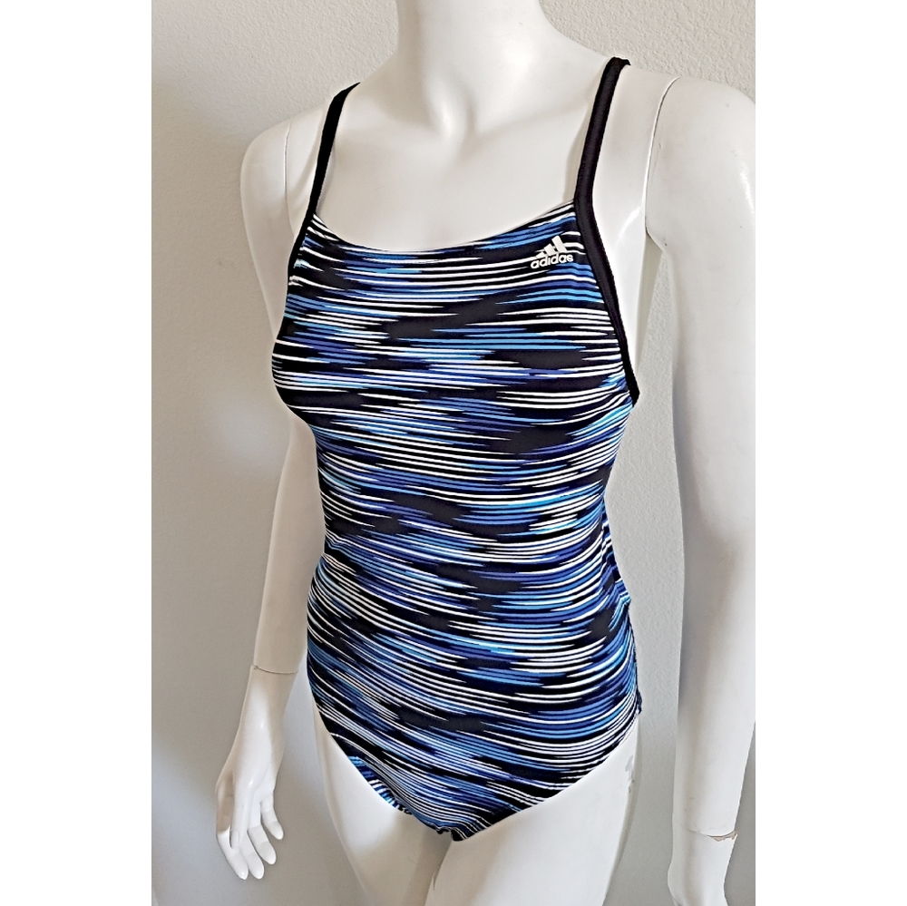 adidas Women’s Blue Stripe One-Piece Swimsuit